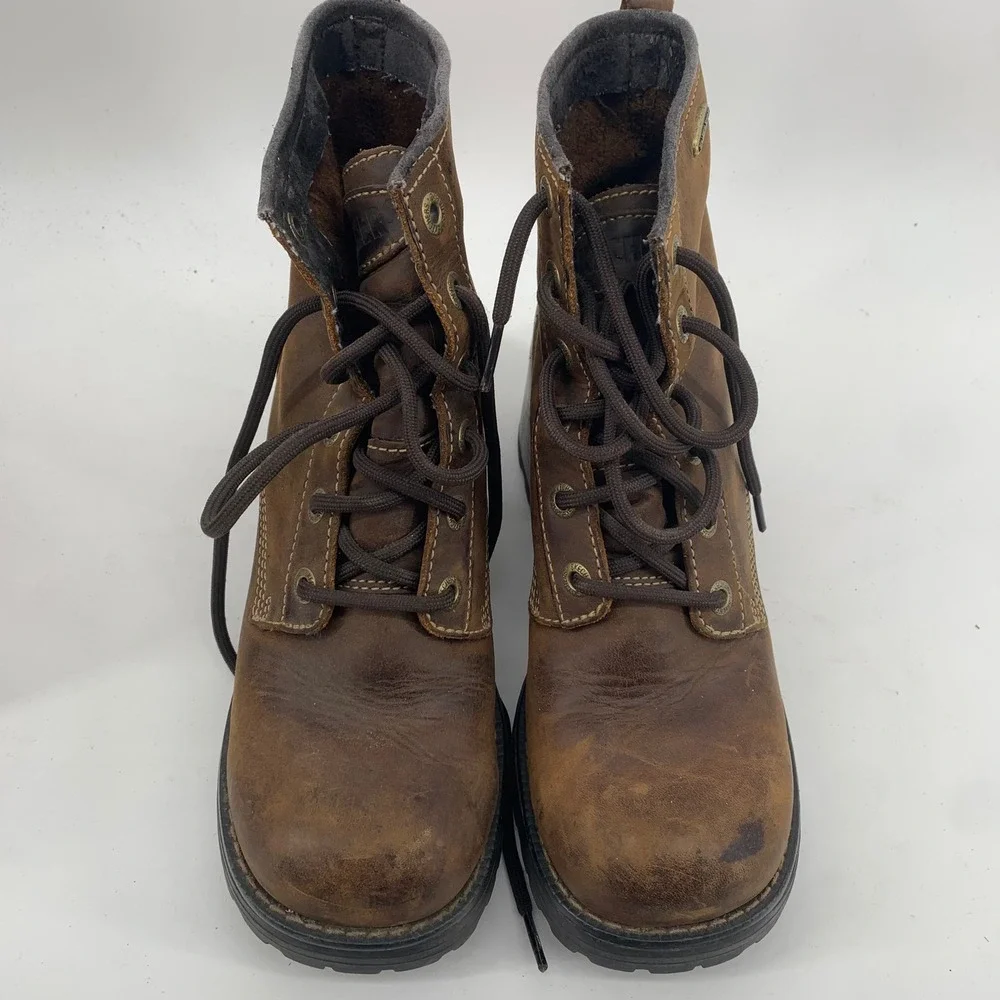 Skechers Vintage y2K Brown Leather Chunky Platform Block Heel Boots size 8 1253 - Picture 3 of 8